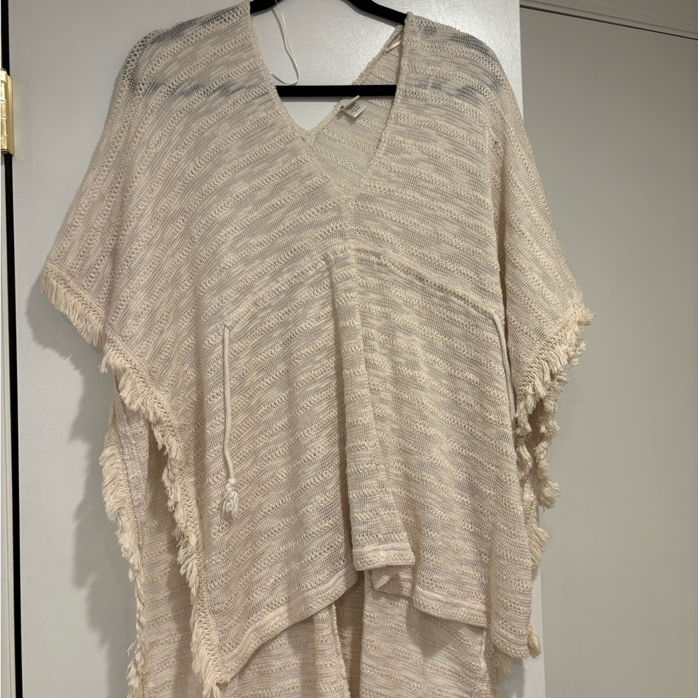 L*Space Cream Fringe Poncho Top